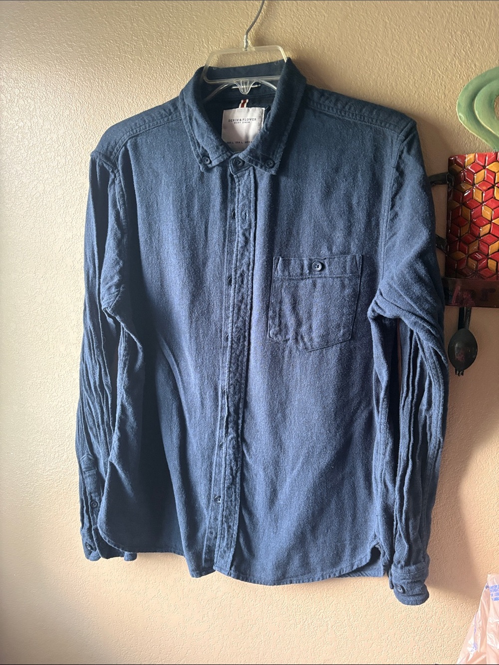 Denim & Flower Men's Long-Sleeve Button-Up Shirt in Navy Blue